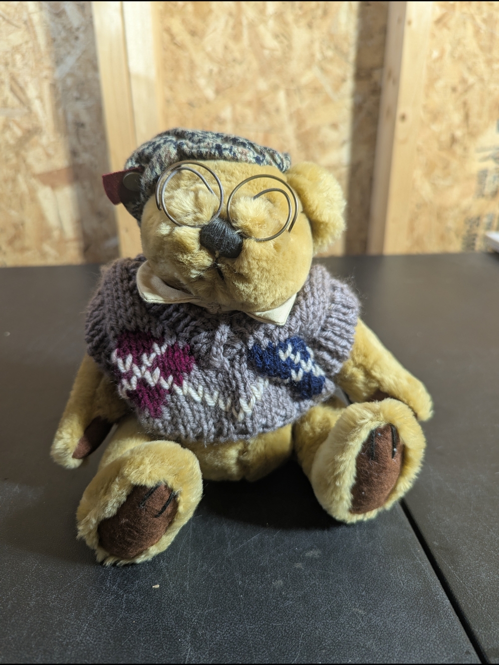 Plush Teddy Bear with Knit Sweater and Glasses - Brown